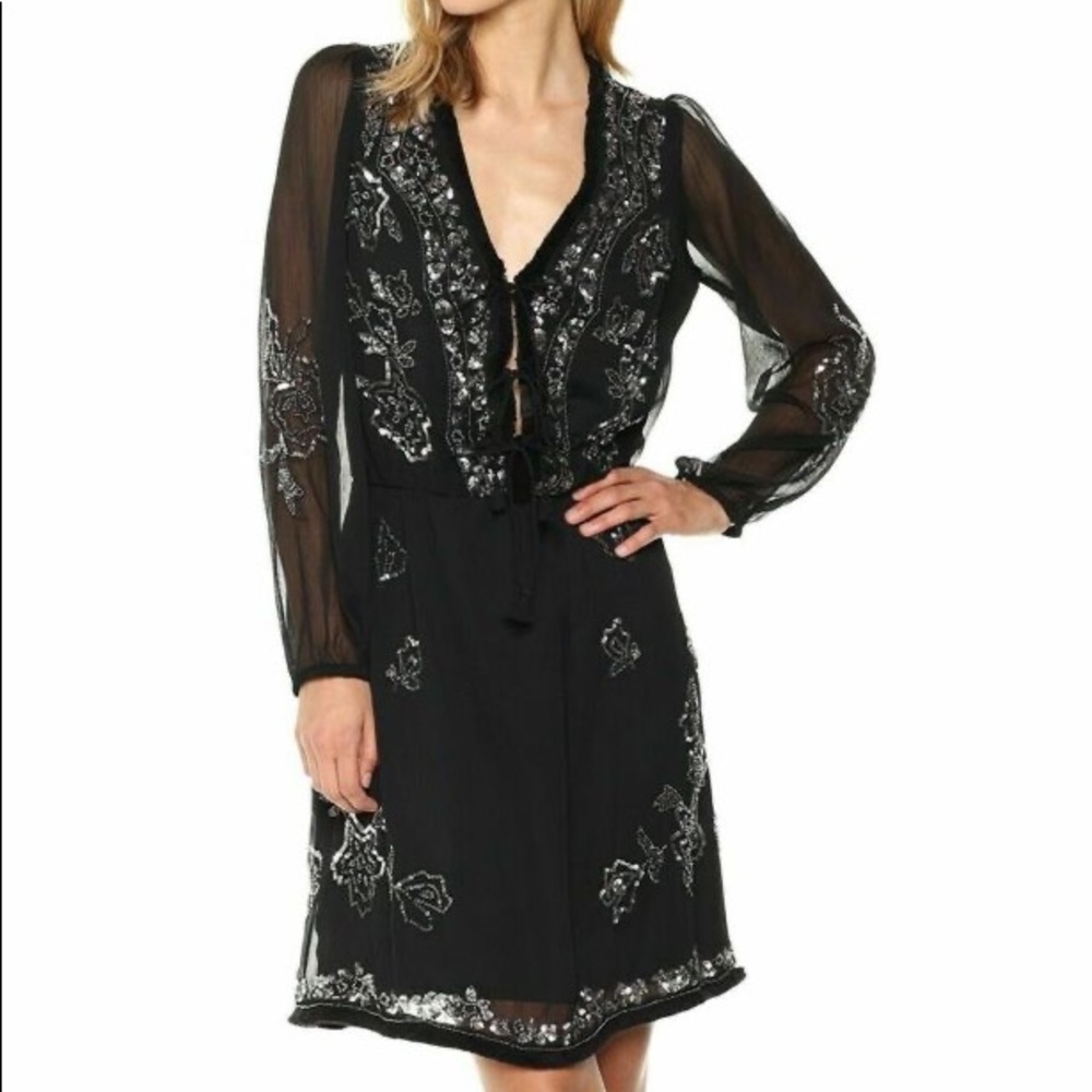 New Cathrine Malandrino Gretl Beaded & Embroidered Dress in Black Small